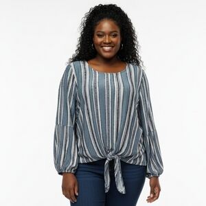 Keep In Touch Women's Blue Long Sleeve Striped Blouse Size Large